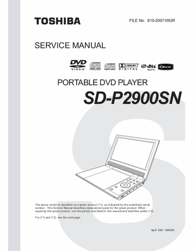 TOSHIBATOSHIBA  DVD PLAYER SD-P2900SN S.M.